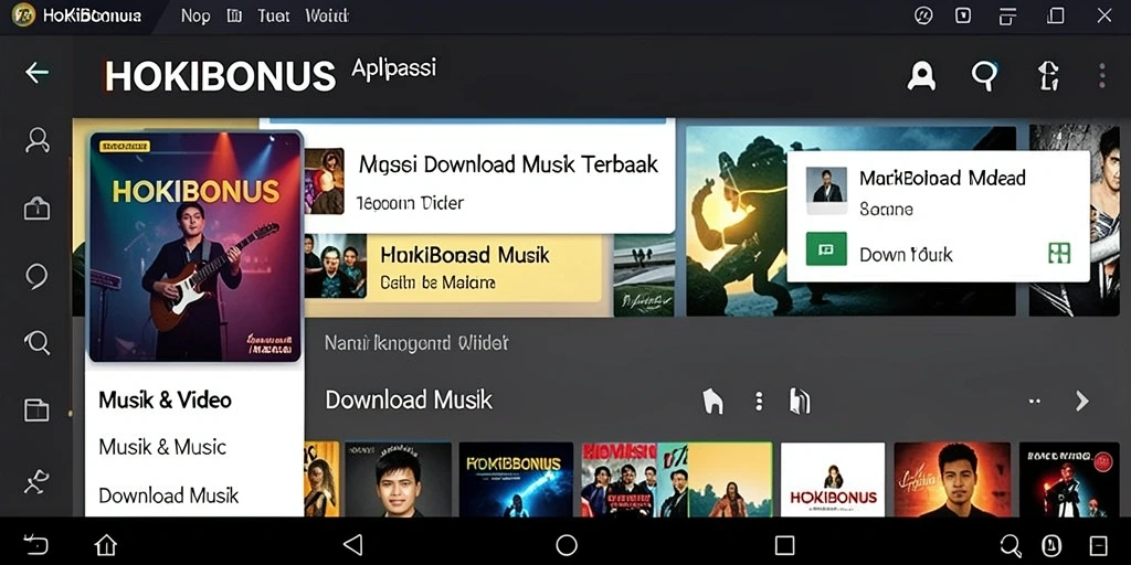 Tampilan antarmuka utama HOKIBONUS untuk unduh musik.