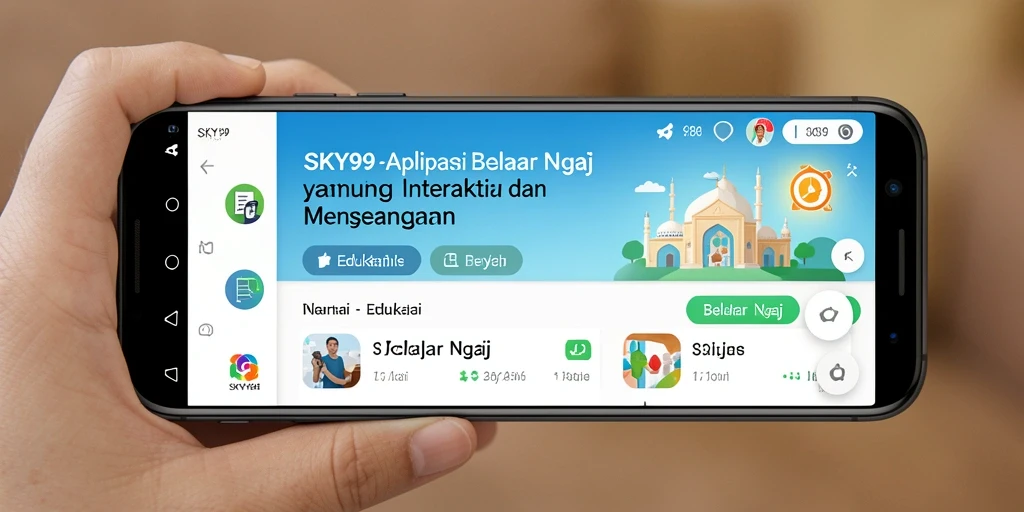 Tampilan antarmuka aplikasi SKY99 untuk belajar ngaji yang modern.