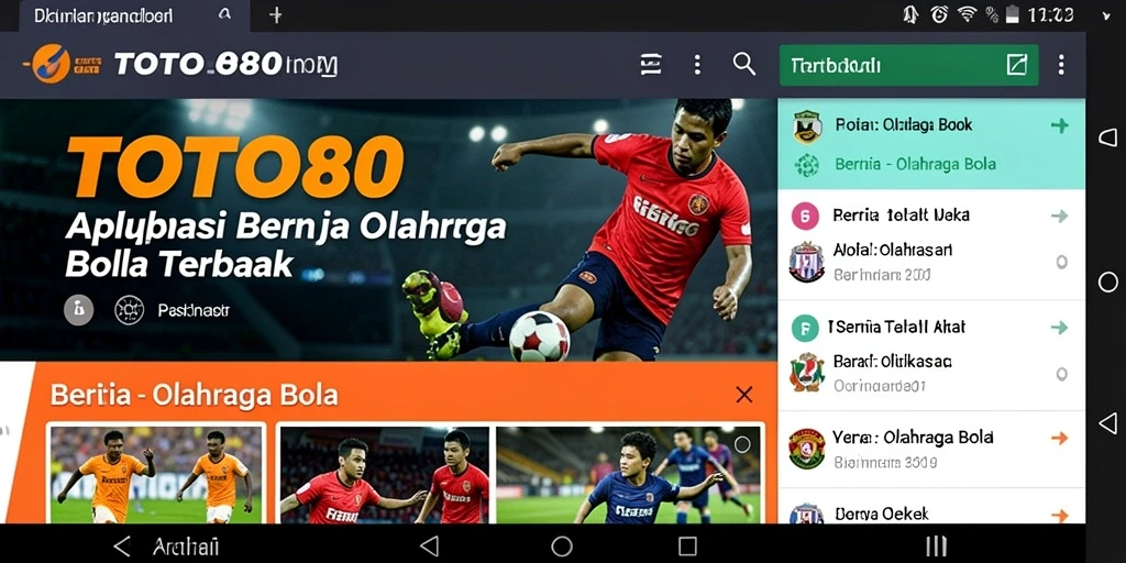 Tampilan antarmuka pengguna aplikasi TOTO80 untuk berita olahraga bola.